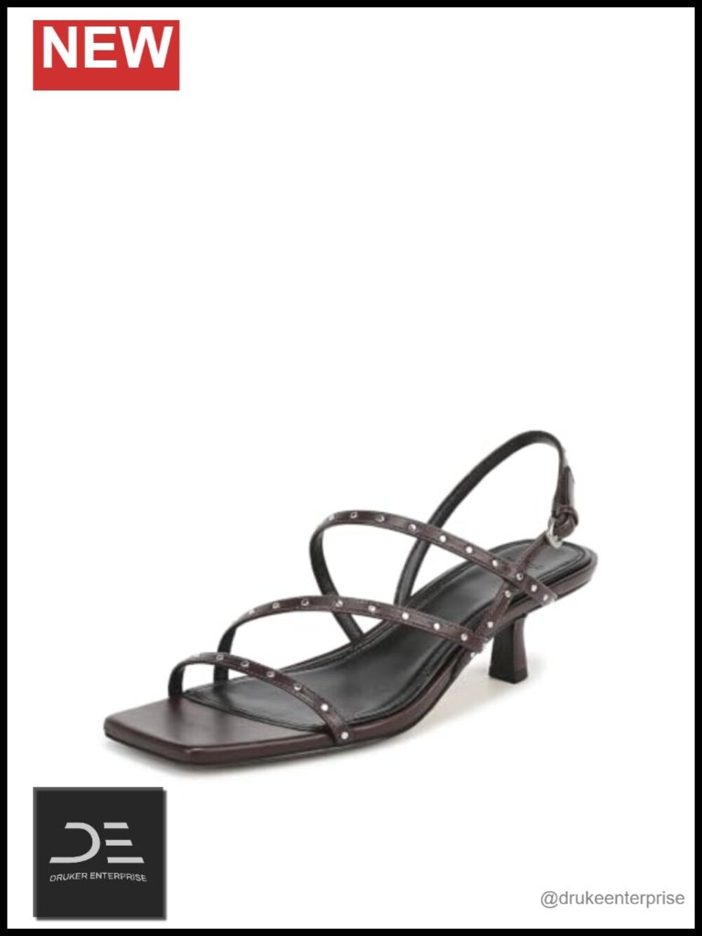Women's Leather Heeled Sandals with Stud Detail Slingback Kitten Heel Open Toe